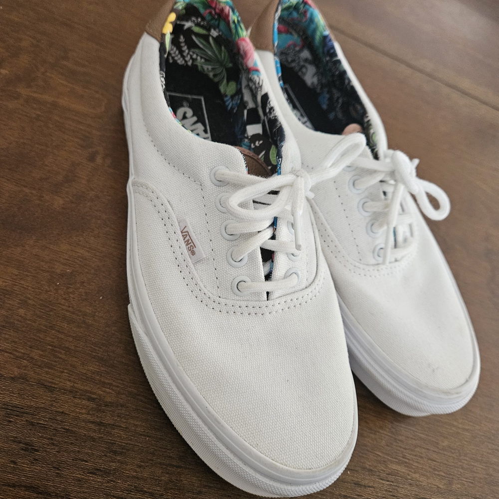 Vans White Canvas Shoes with Floral Interior